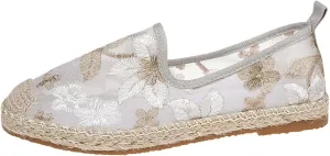 Espadrille Loafers Women Mesh Embroidered Floral Closed Toe Classic Casual Shoes Party Bridal Shoes Summer Dress Sandals