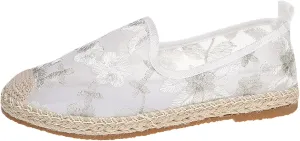 Espadrille Loafers Women Mesh Embroidered Floral Closed Toe Classic Casual Shoes Party Bridal Shoes Summer Dress Sandals