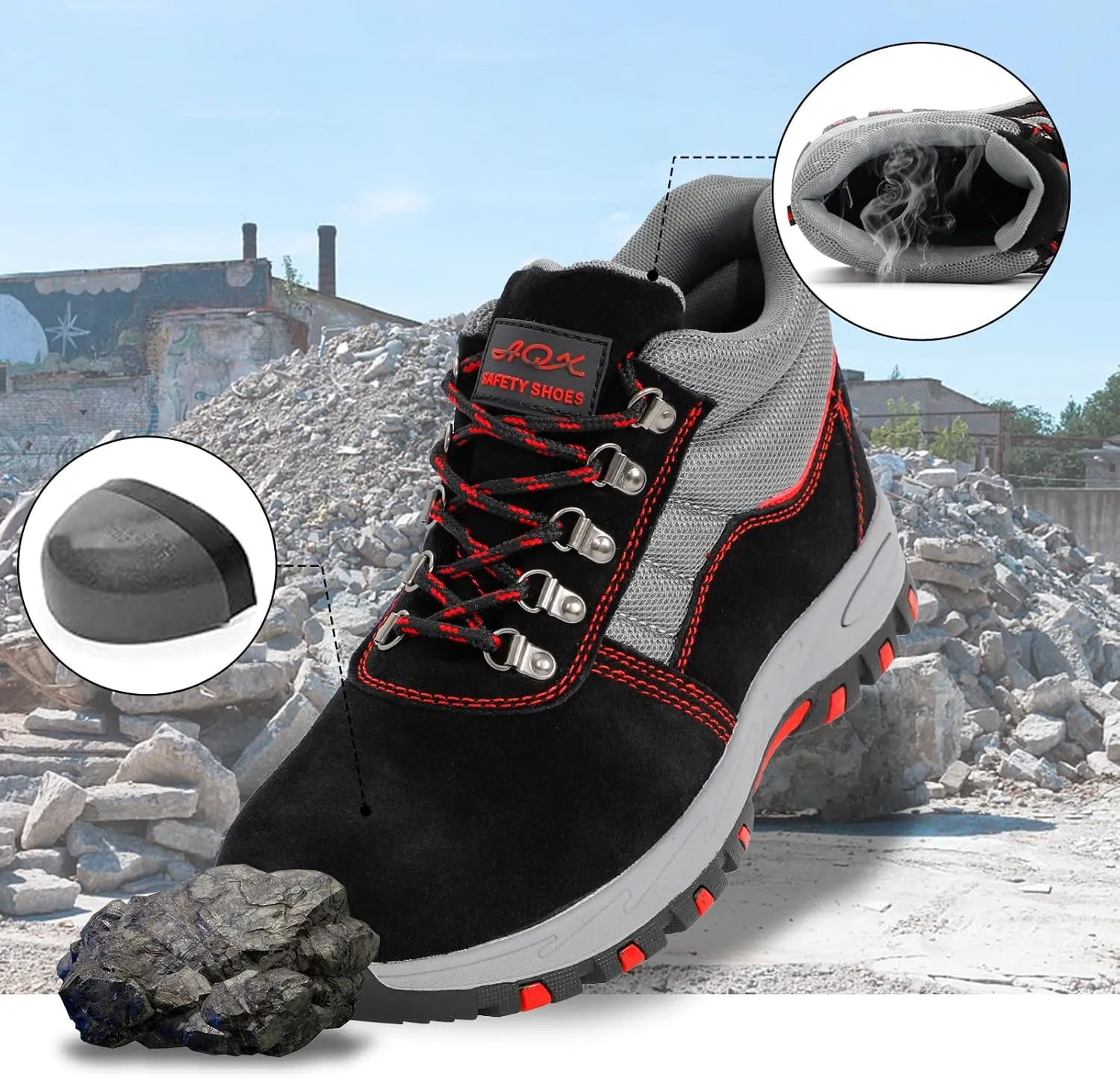 ESTAMICO Steel Toe Work Boots For Men Puncture Proof Industrial & Construction Boot Waterproof Safety Shoes