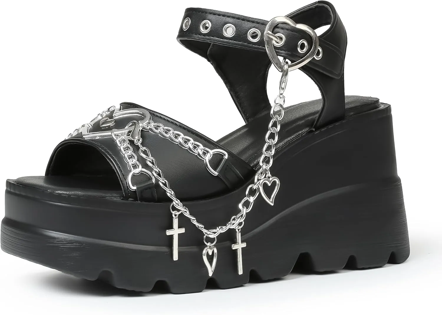 Eteridrey Platform Wedge Sandals Women Open Toe Low Chunky Heeled Goth Sandals Summer Punk Beach Shoes