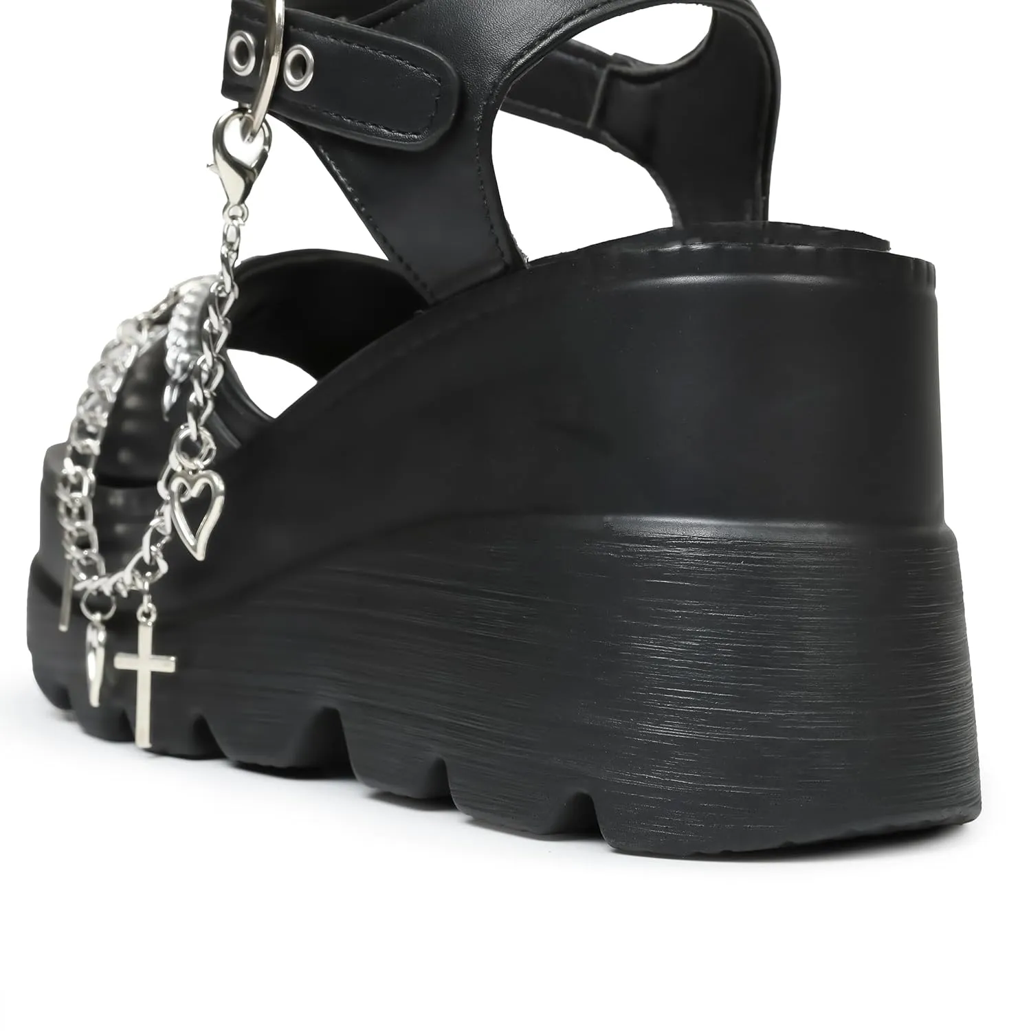 Eteridrey Platform Wedge Sandals Women Open Toe Low Chunky Heeled Goth Sandals Summer Punk Beach Shoes