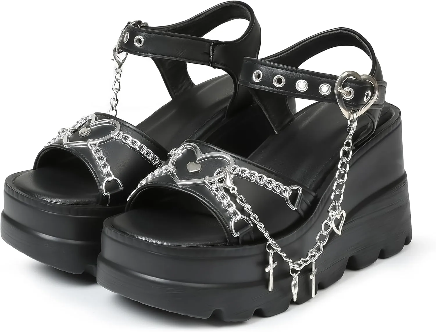 Eteridrey Platform Wedge Sandals Women Open Toe Low Chunky Heeled Goth Sandals Summer Punk Beach Shoes