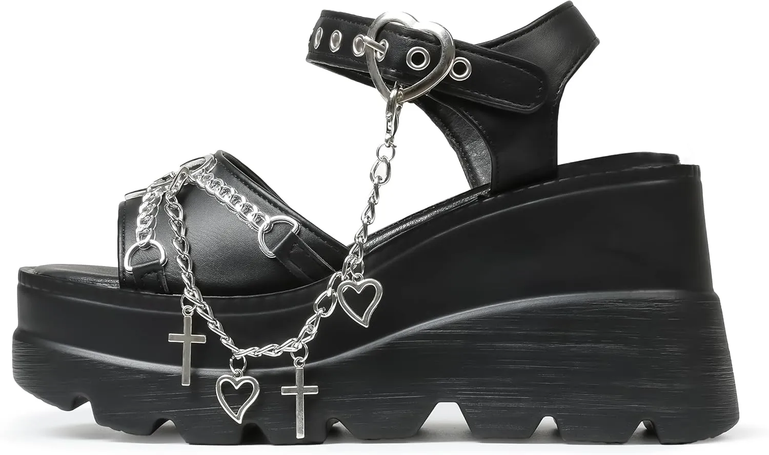Eteridrey Platform Wedge Sandals Women Open Toe Low Chunky Heeled Goth Sandals Summer Punk Beach Shoes