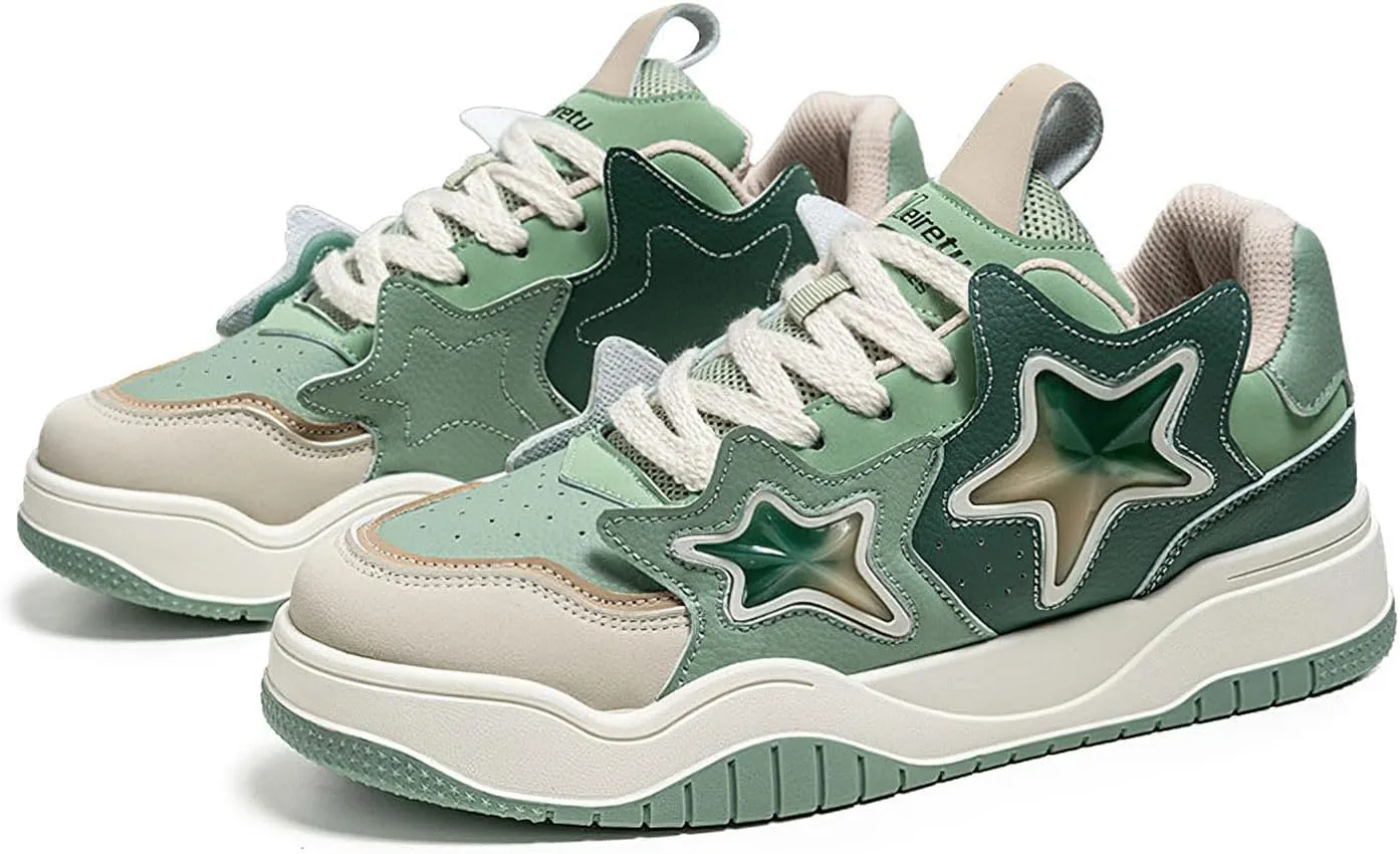 Exusiai Chunky Sneakers for Men Fashion Design Star Y2K Shoes Comfortable Skateboard Walking Platform Dad Shoes White/Black/Green