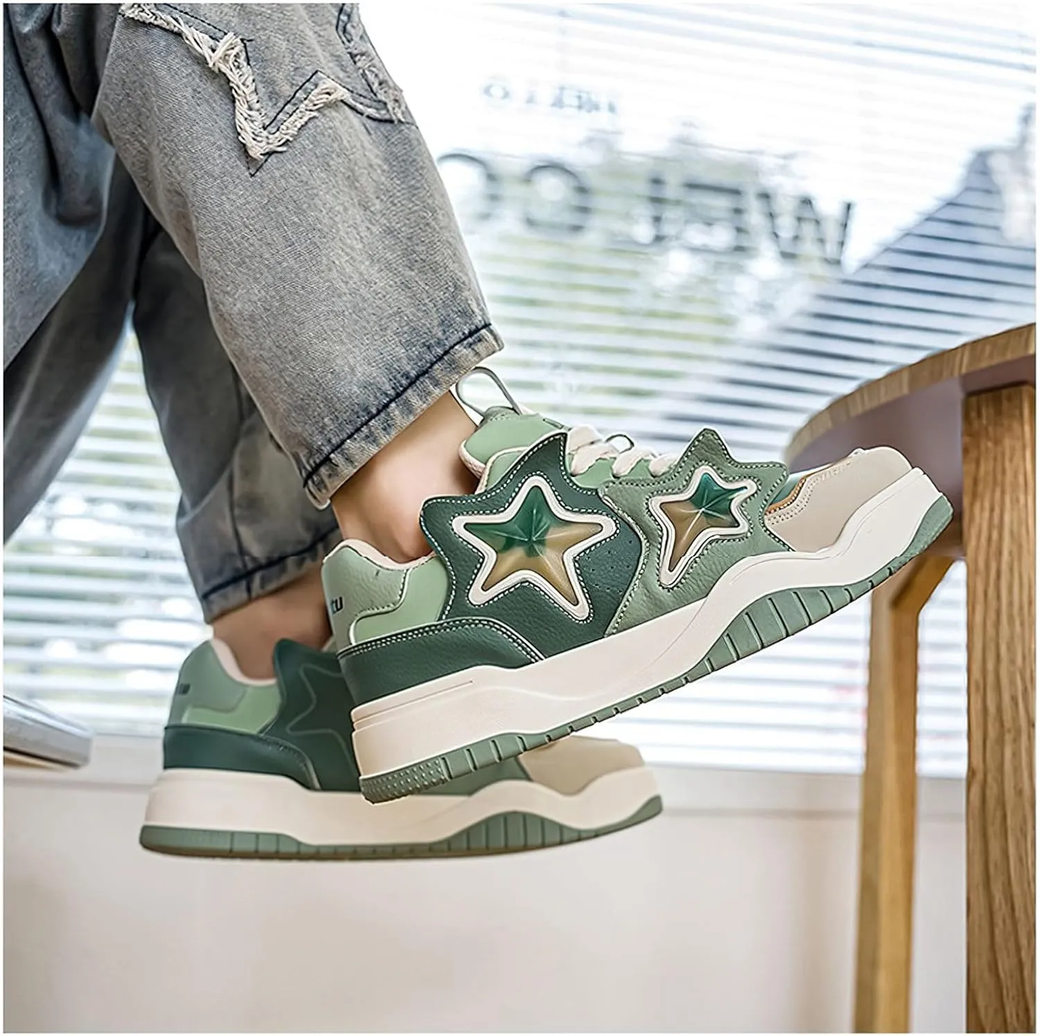 Exusiai Chunky Sneakers for Men Fashion Design Star Y2K Shoes Comfortable Skateboard Walking Platform Dad Shoes White/Black/Green