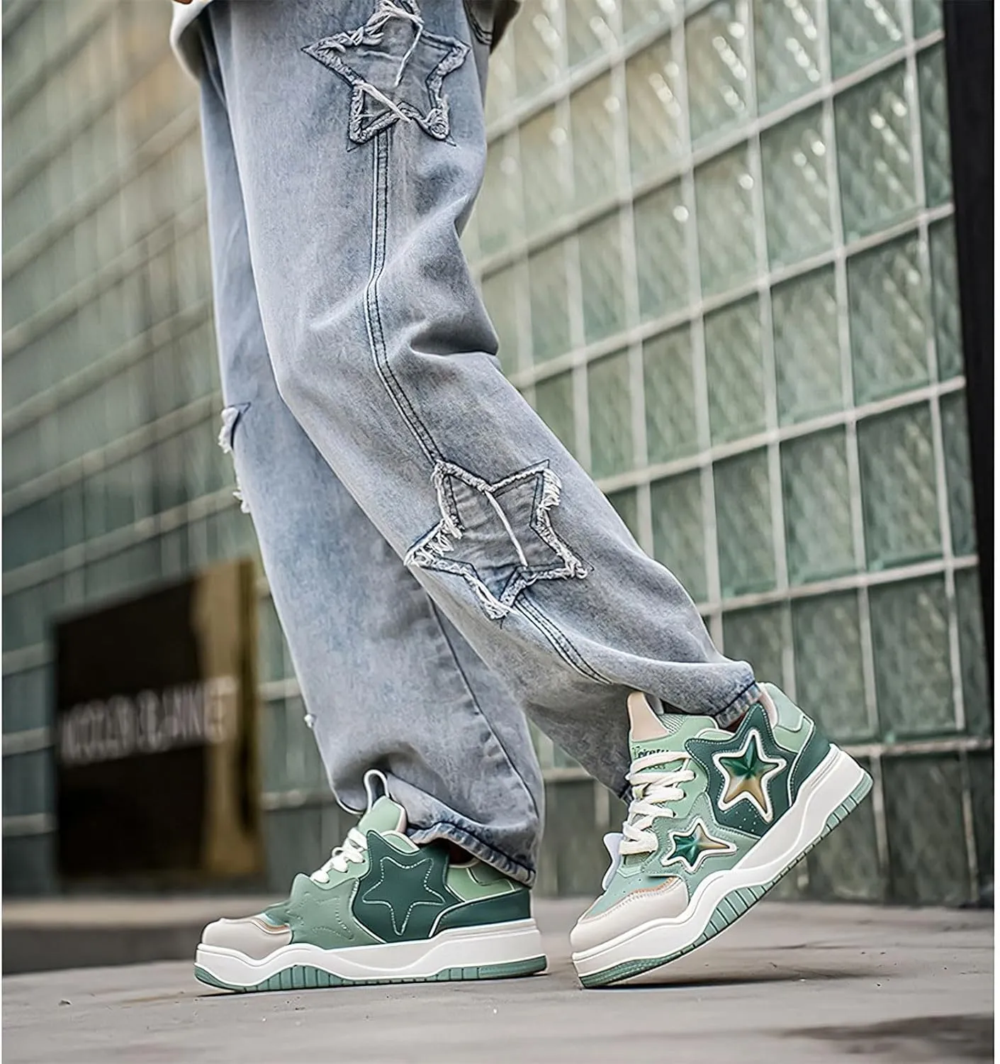 Exusiai Chunky Sneakers for Men Fashion Design Star Y2K Shoes Comfortable Skateboard Walking Platform Dad Shoes White/Black/Green