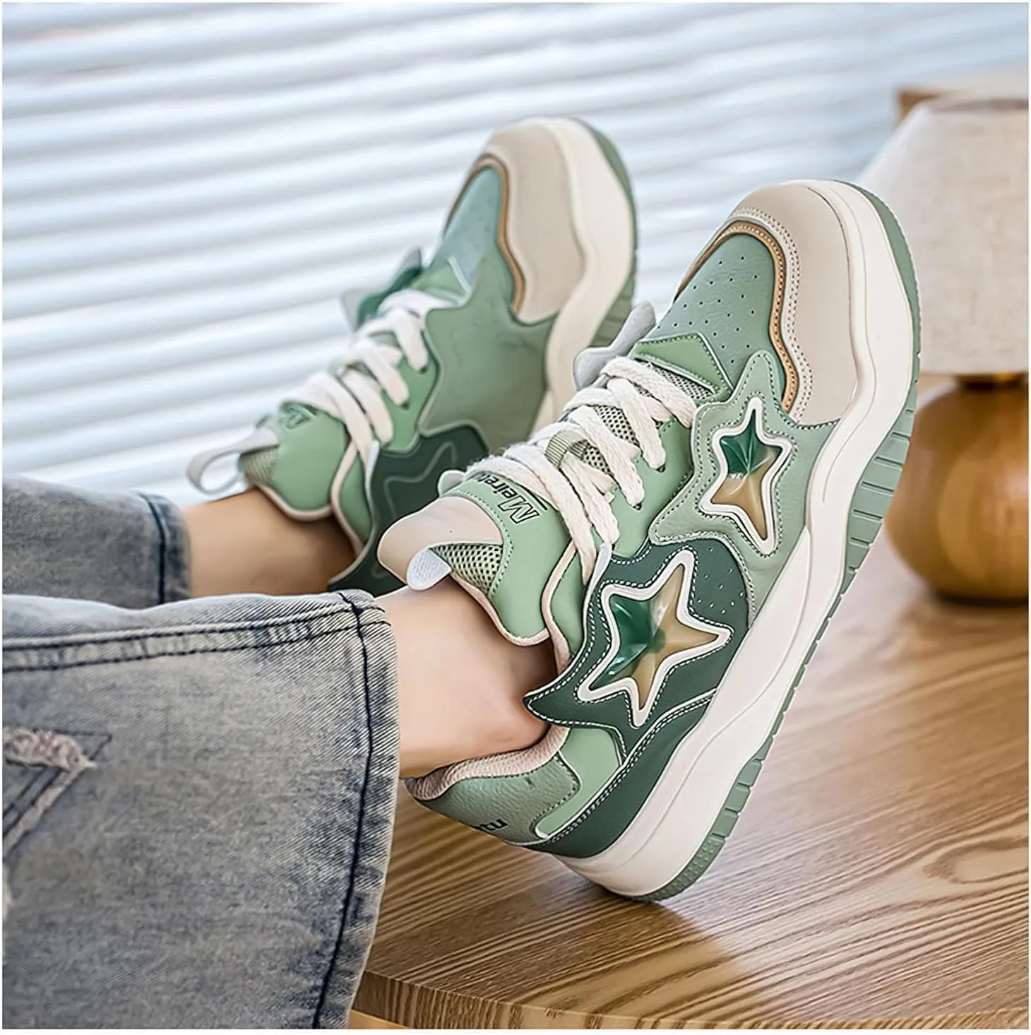 Exusiai Chunky Sneakers for Men Fashion Design Star Y2K Shoes Comfortable Skateboard Walking Platform Dad Shoes White/Black/Green