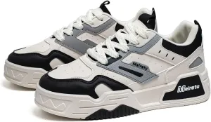 Exusiai Mens Fashion Streetwear Shoes Casual Non Slip Lace-Up Walking Chunky Sneakers Outdoor White Comfortable Breathable Dad Shoes