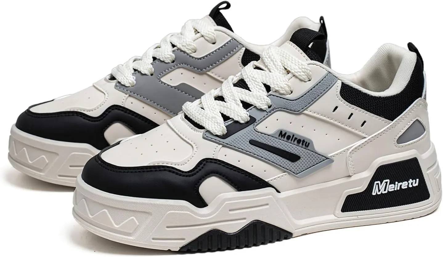 Exusiai Mens Fashion Streetwear Shoes Casual Non Slip Lace-Up Walking Chunky Sneakers Outdoor White Comfortable Breathable Dad Shoes