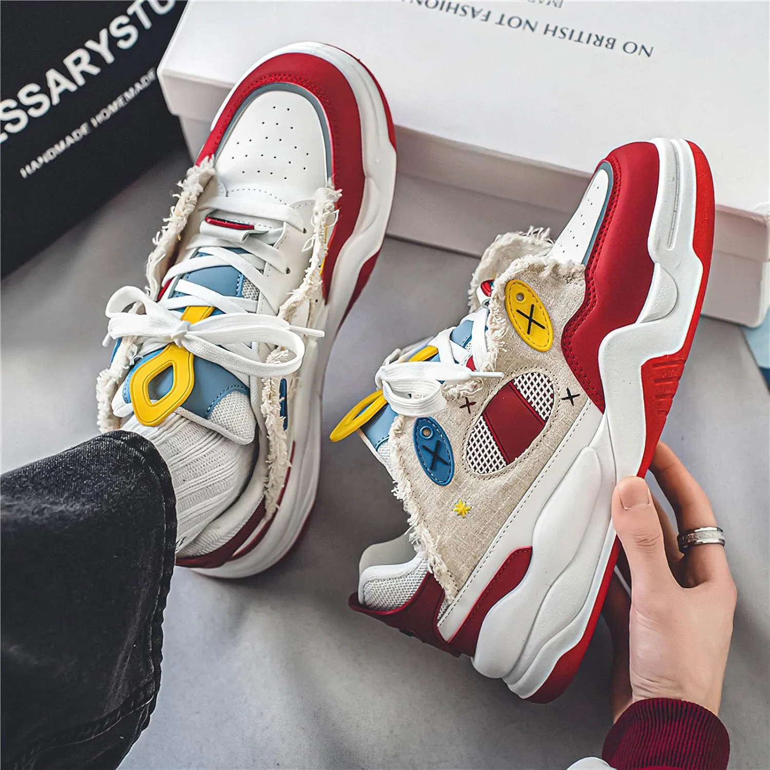 Exusiai Men's Walking Chunky Shoes Fashion Breathable Non Slip Chunky Sneakers Outdoor Workout School Tennis Travel