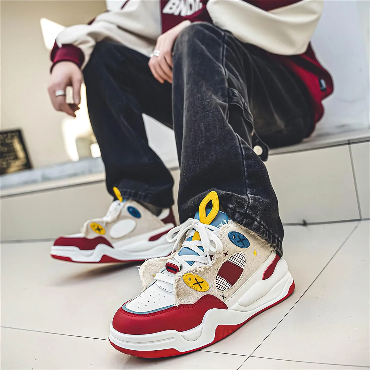 Exusiai Men's Walking Chunky Shoes Fashion Breathable Non Slip Chunky Sneakers Outdoor Workout School Tennis Travel