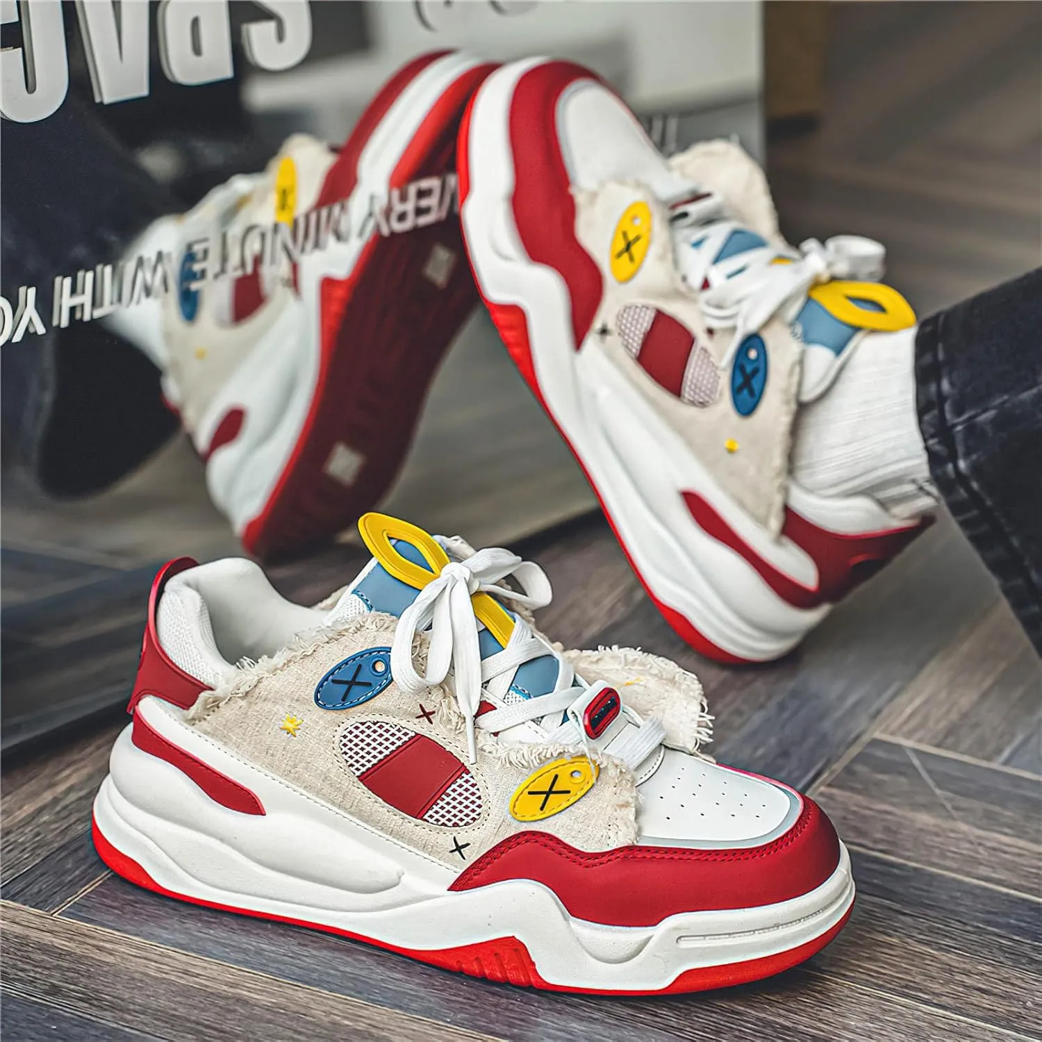 Exusiai Men's Walking Chunky Shoes Fashion Breathable Non Slip Chunky Sneakers Outdoor Workout School Tennis Travel
