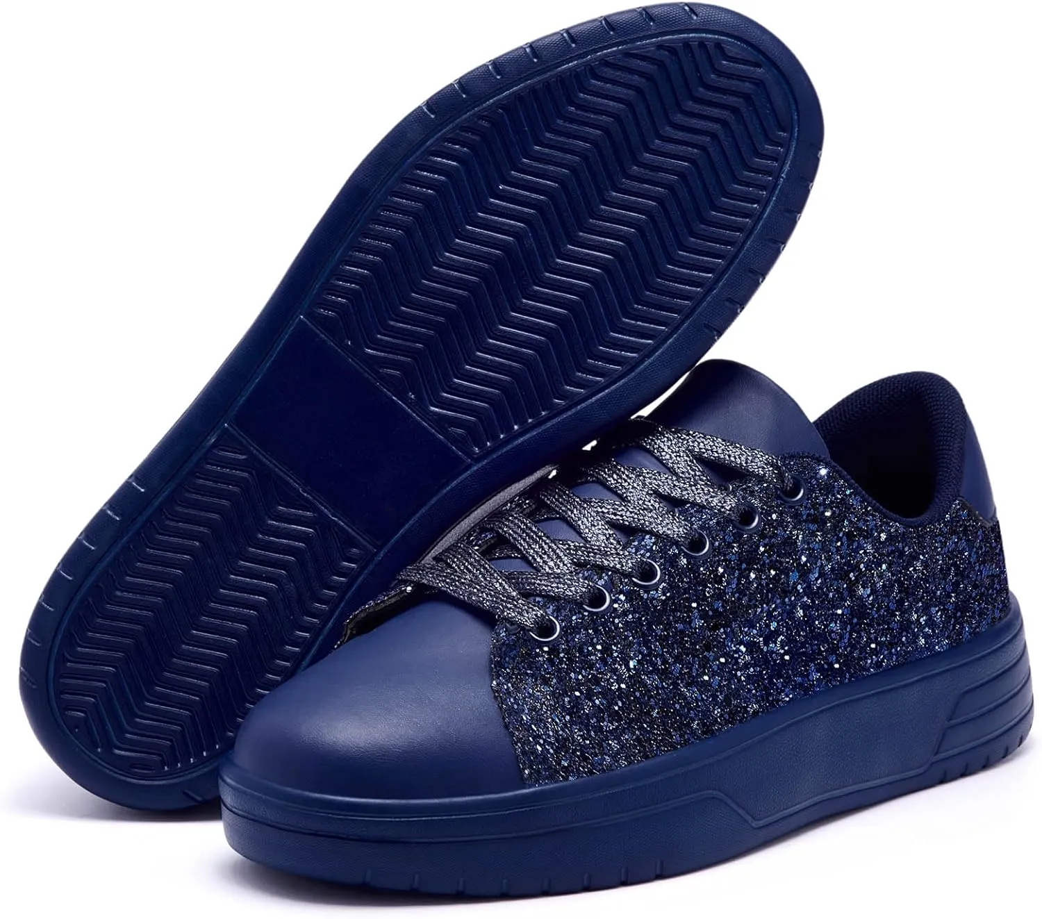 FANVOSSEM Chunky Platform Sneakers for Women，Women's Comfy Sparkly Dad Shoes Lace-Up Casual Walking & Sport Work Sneaker