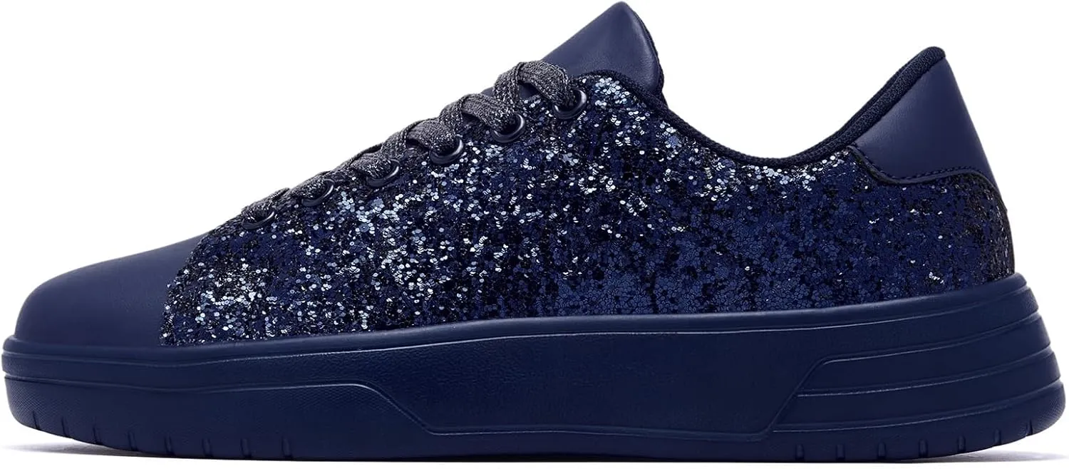 FANVOSSEM Chunky Platform Sneakers for Women，Women's Comfy Sparkly Dad Shoes Lace-Up Casual Walking & Sport Work Sneaker