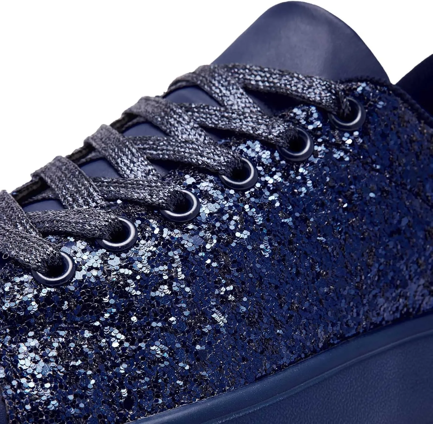 FANVOSSEM Chunky Platform Sneakers for Women，Women's Comfy Sparkly Dad Shoes Lace-Up Casual Walking & Sport Work Sneaker