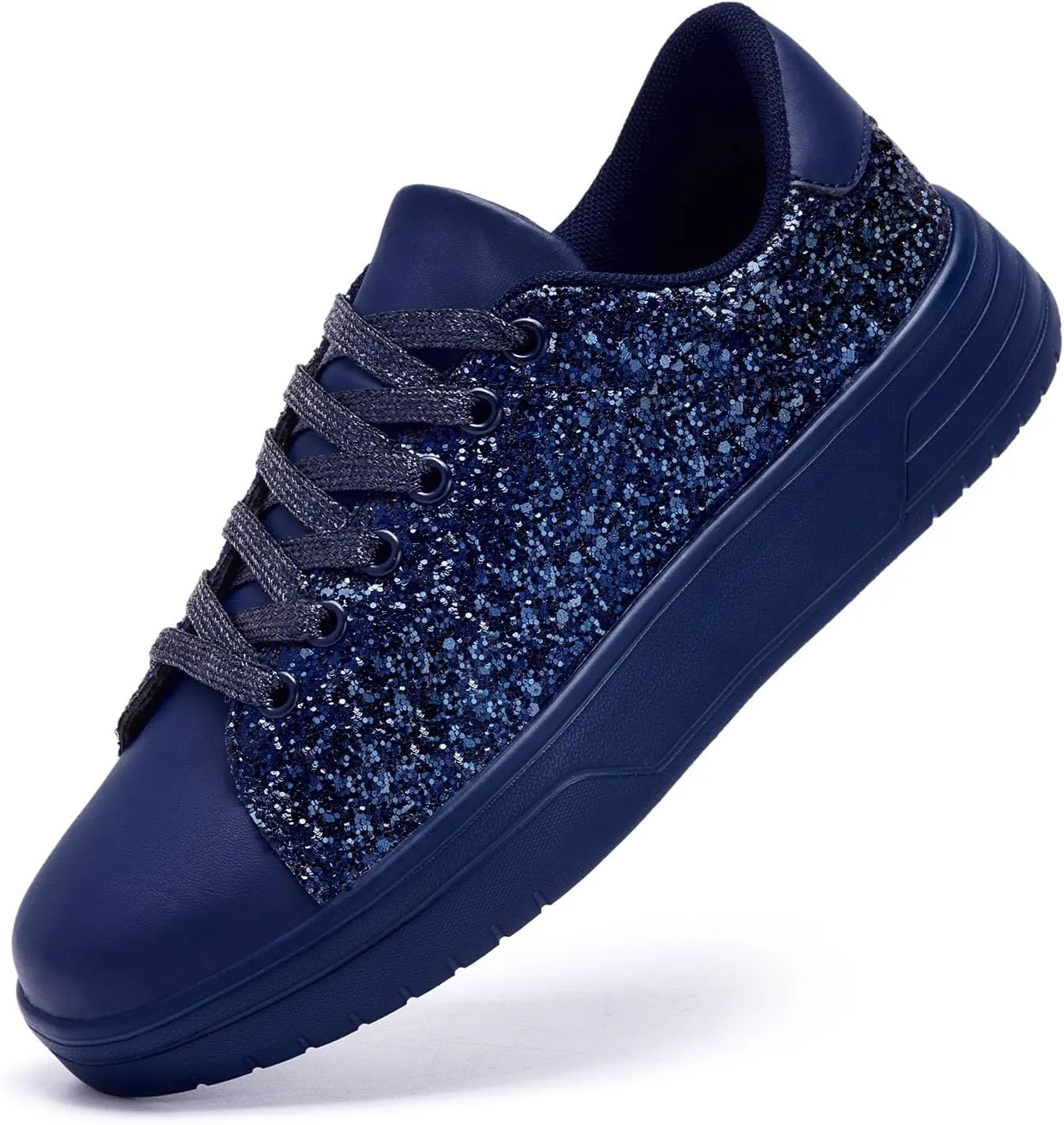 FANVOSSEM Chunky Platform Sneakers for Women，Women's Comfy Sparkly Dad Shoes Lace-Up Casual Walking & Sport Work Sneaker