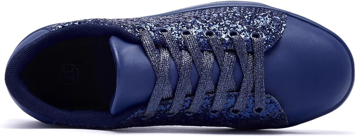 FANVOSSEM Chunky Platform Sneakers for Women，Women's Comfy Sparkly Dad Shoes Lace-Up Casual Walking & Sport Work Sneaker
