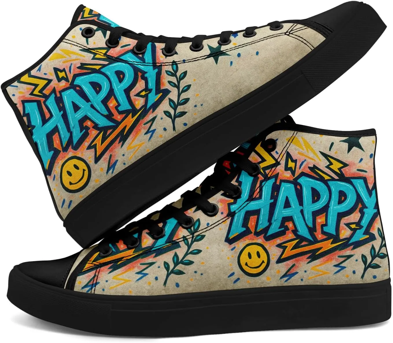 Fashion Graffiti High-Top Sneakers for Men Women Lightweight Stylish Canvas Streetwear Flat Shoes Student Breathable Footwear