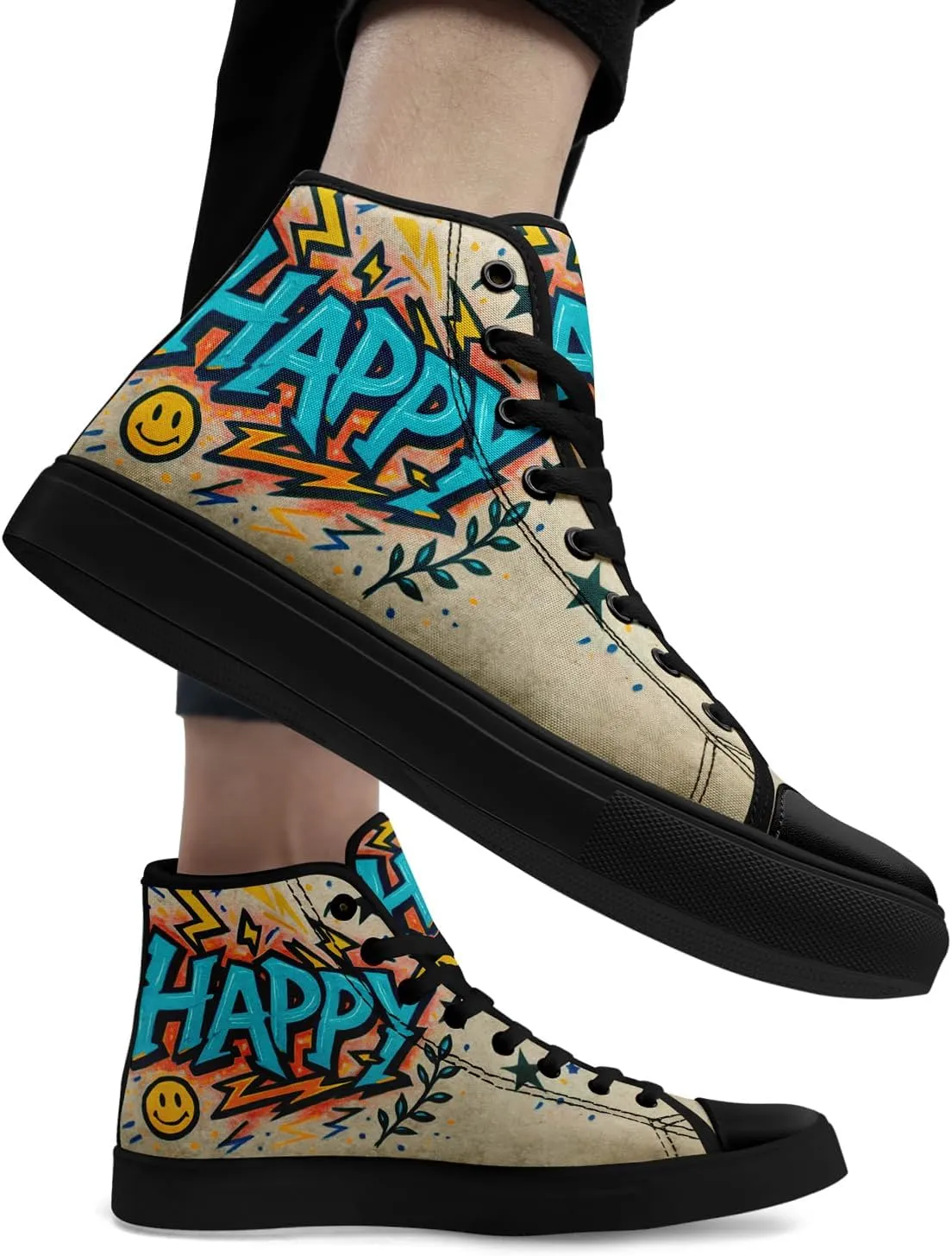Fashion Graffiti High-Top Sneakers for Men Women Lightweight Stylish Canvas Streetwear Flat Shoes Student Breathable Footwear