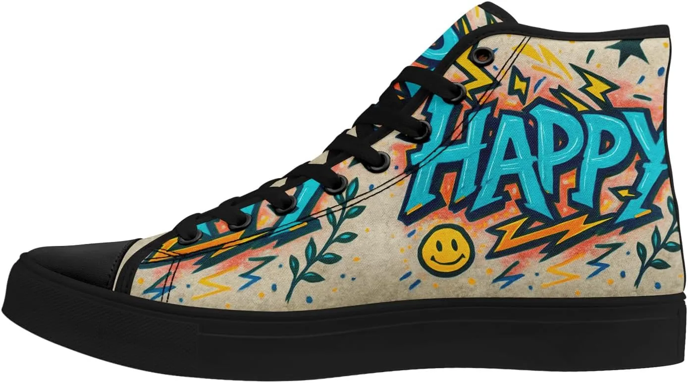 Fashion Graffiti High-Top Sneakers for Men Women Lightweight Stylish Canvas Streetwear Flat Shoes Student Breathable Footwear