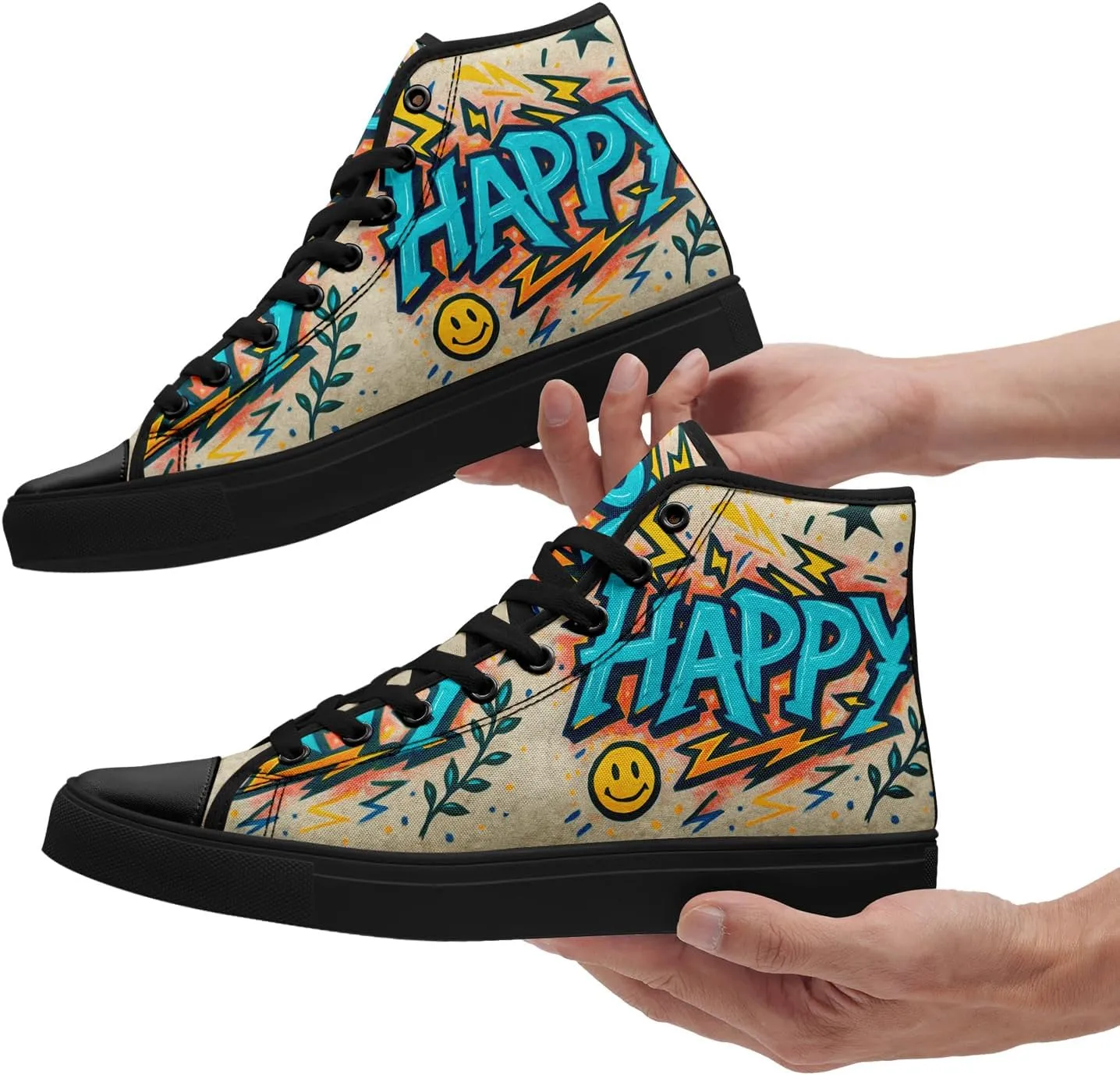 Fashion Graffiti High-Top Sneakers for Men Women Lightweight Stylish Canvas Streetwear Flat Shoes Student Breathable Footwear