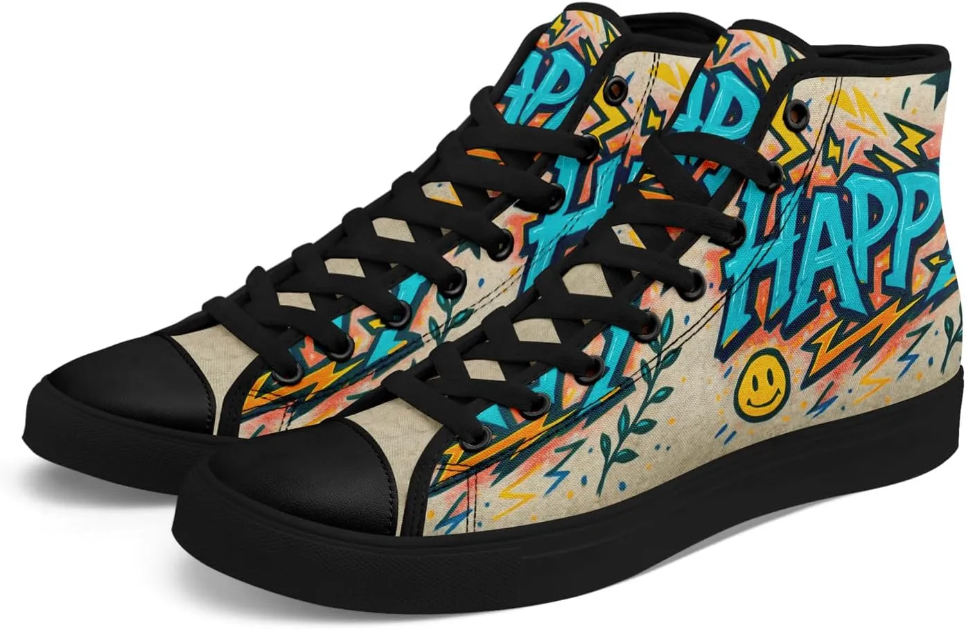 Fashion Graffiti High-Top Sneakers for Men Women Lightweight Stylish Canvas Streetwear Flat Shoes Student Breathable Footwear