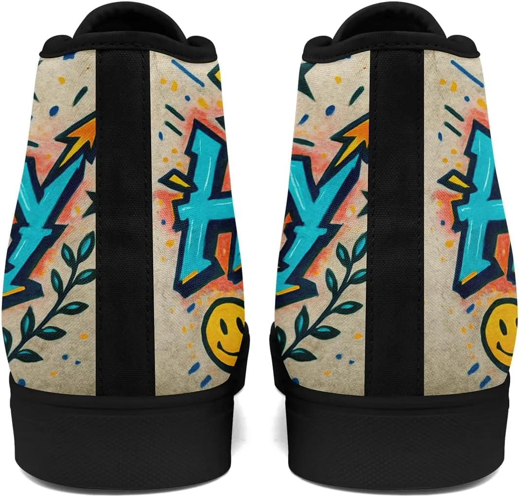 Fashion Graffiti High-Top Sneakers for Men Women Lightweight Stylish Canvas Streetwear Flat Shoes Student Breathable Footwear