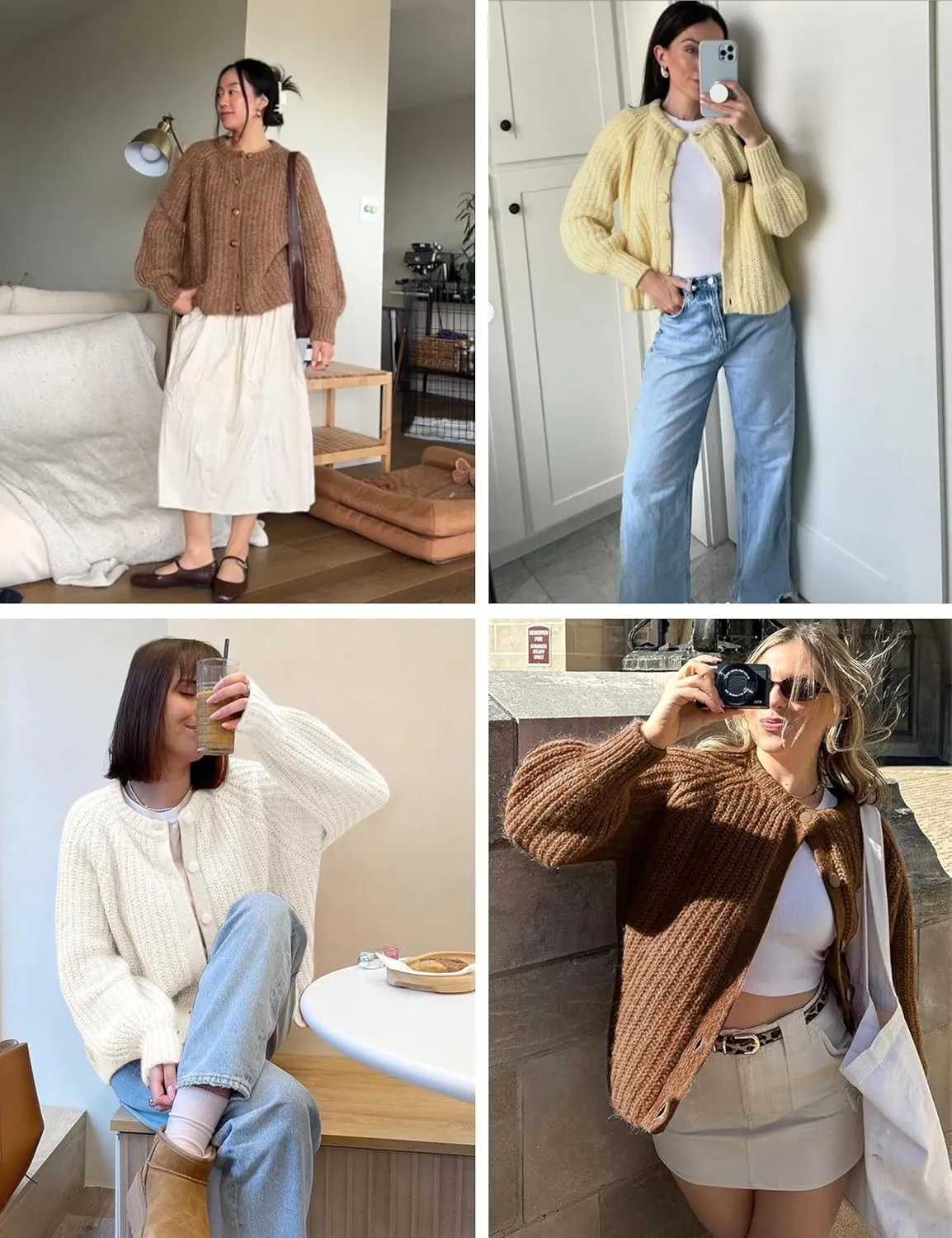 FindThy Women’s Chunky Knit Cardigan Long Sleeve Button Down Crewneck Fall Sweater Coat