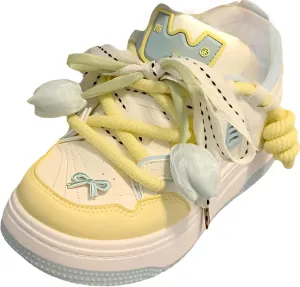 Flower Flora Tulip Bowknot Y2K Platform Chunky Sneakers for Women and Girls Retro Cute Aesthetic Casual Walking Shoes