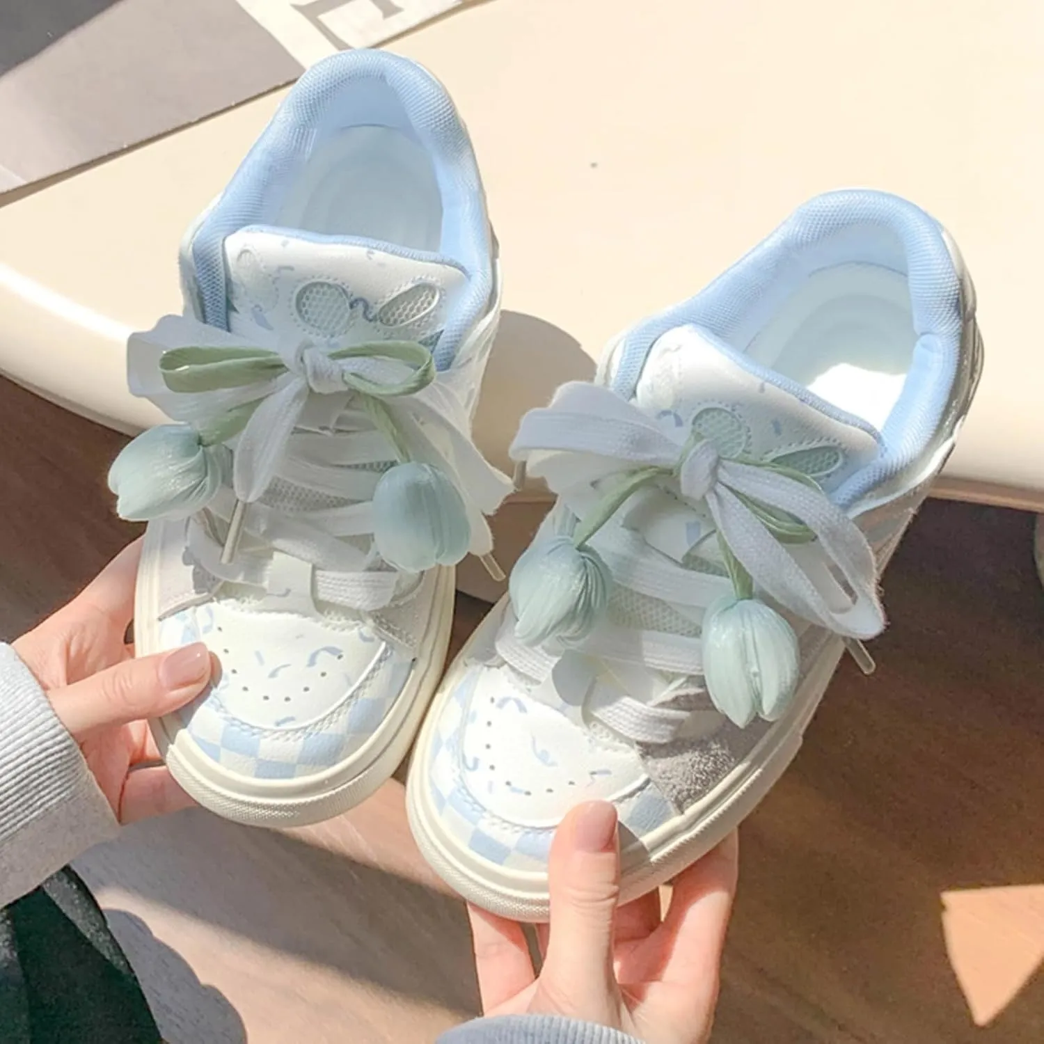 Flower Floral Tulip Y2k Platform Chunky Sneakers for Women and Girls Retro Marshmallow Aesthetic Casual Walking Shoes