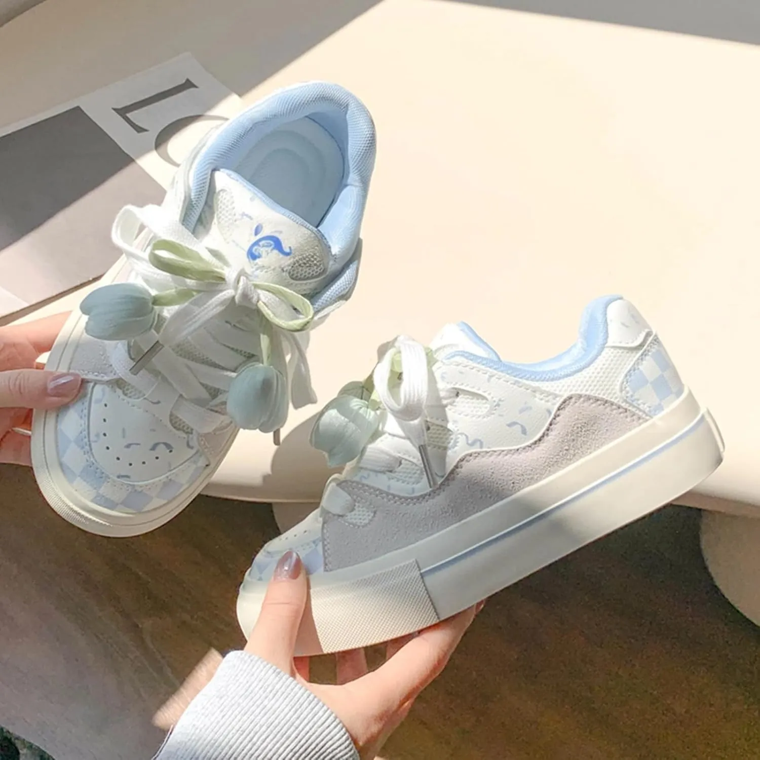 Flower Floral Tulip Y2k Platform Chunky Sneakers for Women and Girls Retro Marshmallow Aesthetic Casual Walking Shoes