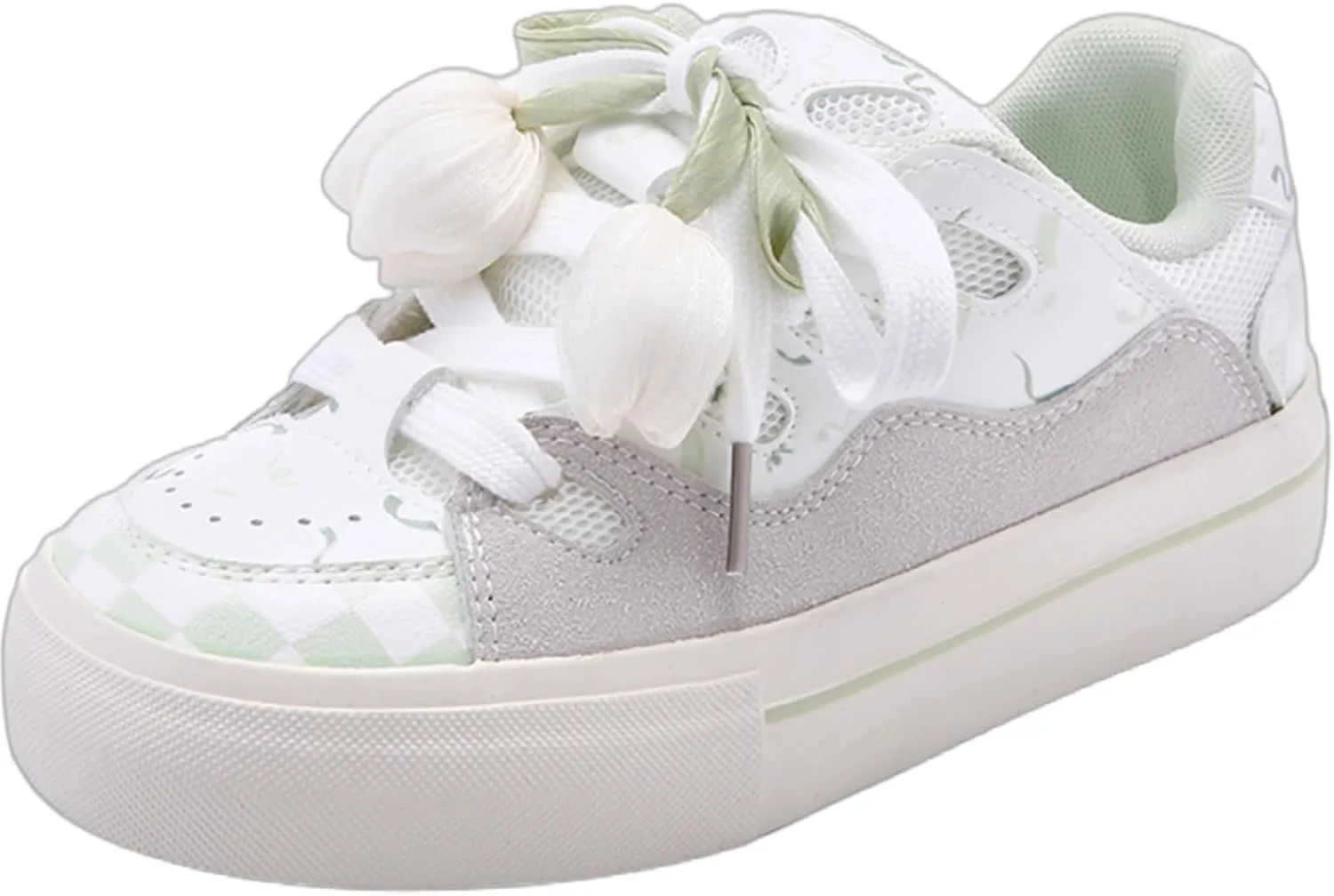Flower Floral Tulip Y2k Platform Chunky Sneakers for Women and Girls Retro Marshmallow Aesthetic Casual Walking Shoes