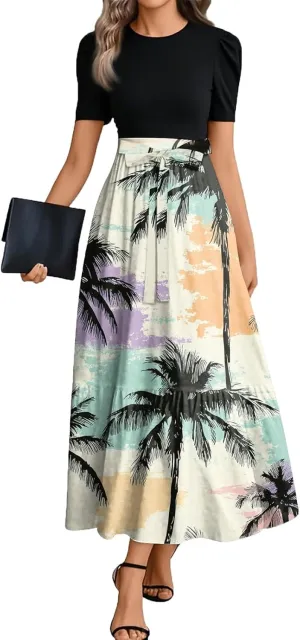 Flower Print Dresses for Women 2025, Trendy Beach High Waisted Vacation Casual Spring Womens Sundress