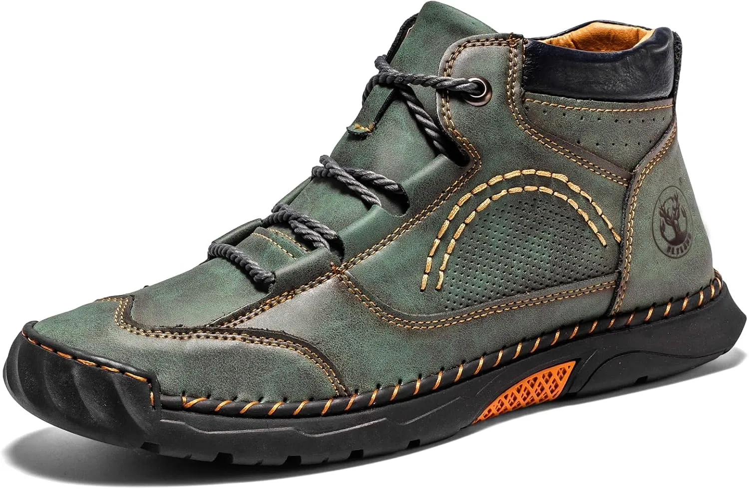 FLYLAND Men's Casual Leather Shoes Ankle Chukka Boots Fashion Sneakers Handmade Lightweight Loafers Mid Top Dress Boots Walking Driving Shoes