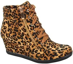 Forever Link Women's Lace-Up Fashion Sneaker Wedge High Top Lace Up Wedge Sneaker Shoes