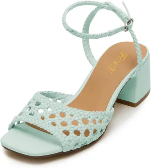 FOWT Women Open Square Toe Braided Cutout Sandals Ankle Strap Bucke Chunky Block Low Heels Summer Party Comfy Shoes Size 4-16 US