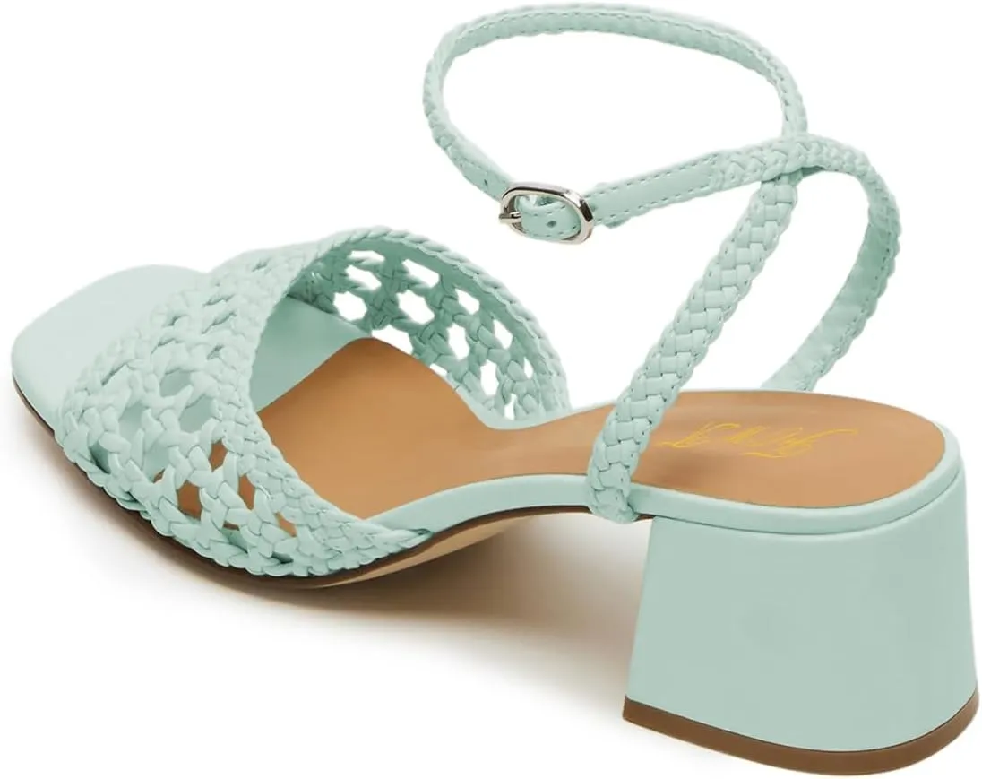 FOWT Women Open Square Toe Braided Cutout Sandals Ankle Strap Bucke Chunky Block Low Heels Summer Party Comfy Shoes Size 4-16 US