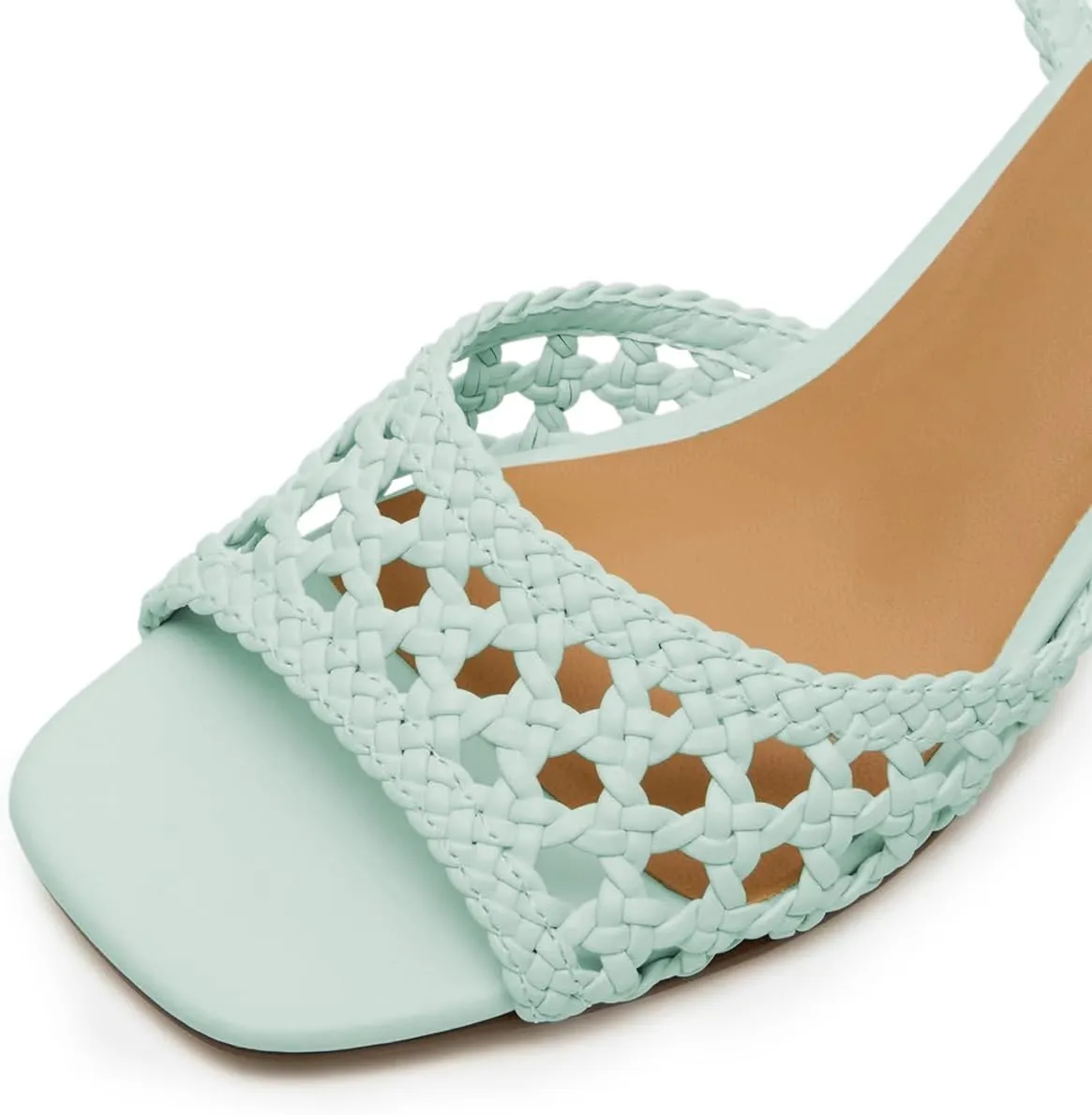 FOWT Women Open Square Toe Braided Cutout Sandals Ankle Strap Bucke Chunky Block Low Heels Summer Party Comfy Shoes Size 4-16 US