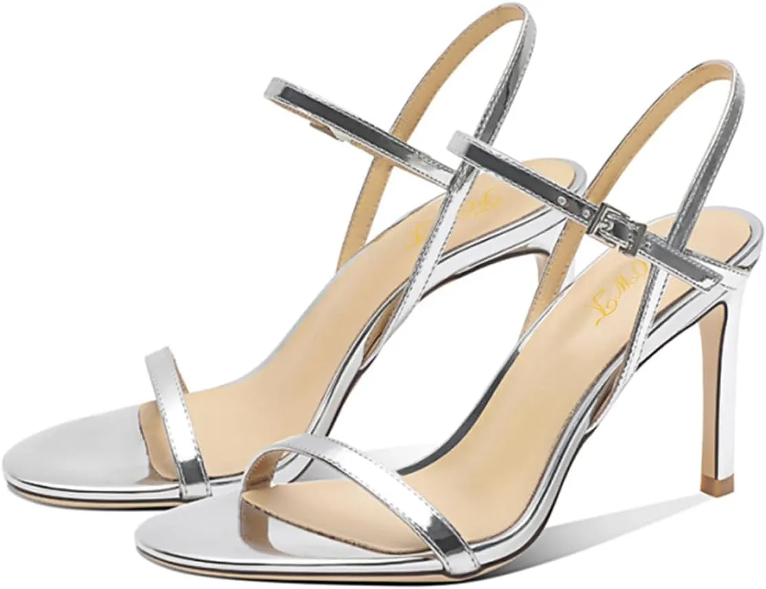 FOWT Women Sexy Single Strap Open Toe Sandals High Stiletto Heel Ankle Strap Buckle Summer Party Prom Vacation Dress Shoes Size 4-16 US