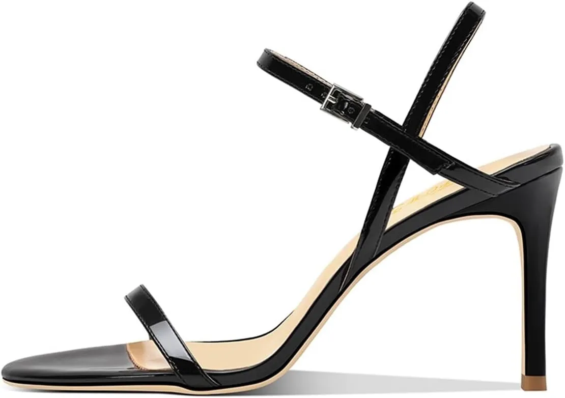 FOWT Women Sexy Single Strap Open Toe Sandals High Stiletto Heel Ankle Strap Buckle Summer Party Prom Vacation Dress Shoes Size 4-16 US