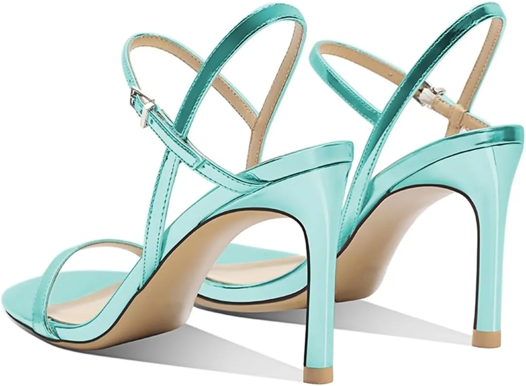 FOWT Women Sexy Single Strap Open Toe Sandals High Stiletto Heel Ankle Strap Buckle Summer Party Prom Vacation Dress Shoes Size 4-16 US