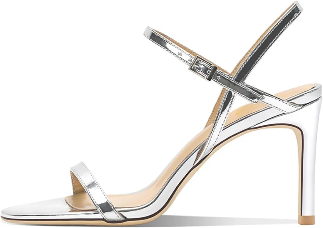 FOWT Women Sexy Single Strap Open Toe Sandals High Stiletto Heel Ankle Strap Buckle Summer Party Prom Vacation Dress Shoes Size 4-16 US