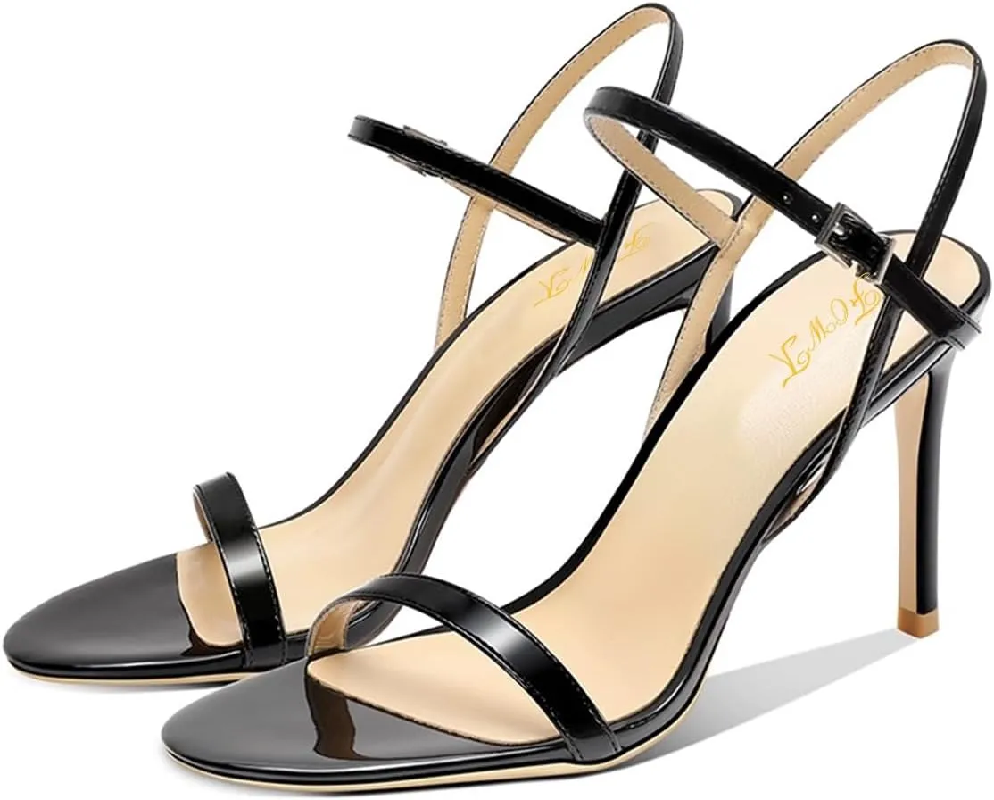 FOWT Women Sexy Single Strap Open Toe Sandals High Stiletto Heel Ankle Strap Buckle Summer Party Prom Vacation Dress Shoes Size 4-16 US