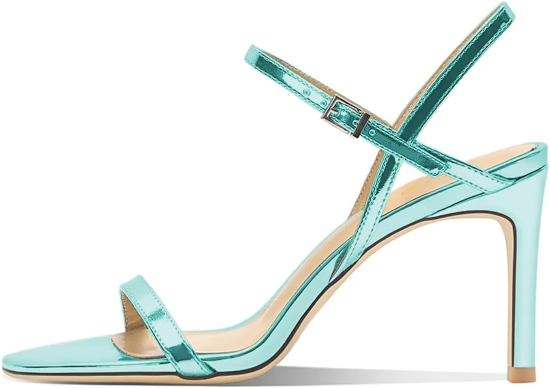 FOWT Women Sexy Single Strap Open Toe Sandals High Stiletto Heel Ankle Strap Buckle Summer Party Prom Vacation Dress Shoes Size 4-16 US