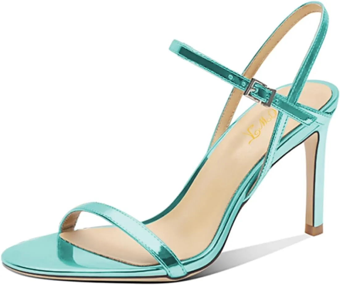 FOWT Women Sexy Single Strap Open Toe Sandals High Stiletto Heel Ankle Strap Buckle Summer Party Prom Vacation Dress Shoes Size 4-16 US