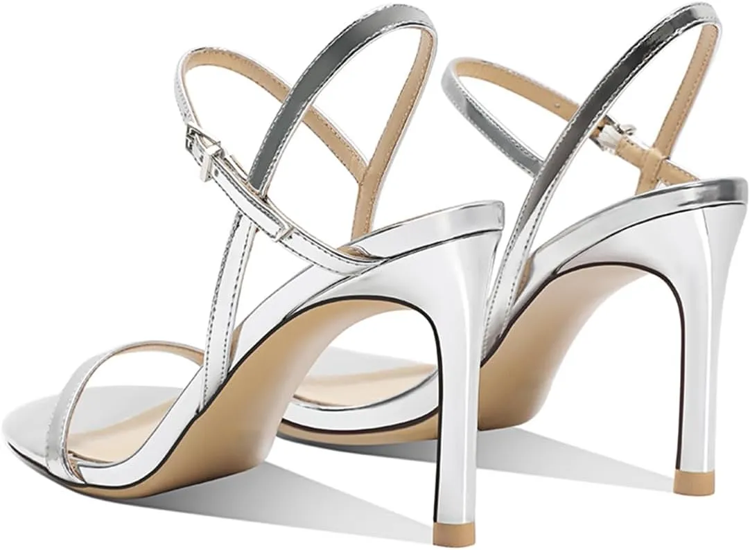 FOWT Women Sexy Single Strap Open Toe Sandals High Stiletto Heel Ankle Strap Buckle Summer Party Prom Vacation Dress Shoes Size 4-16 US