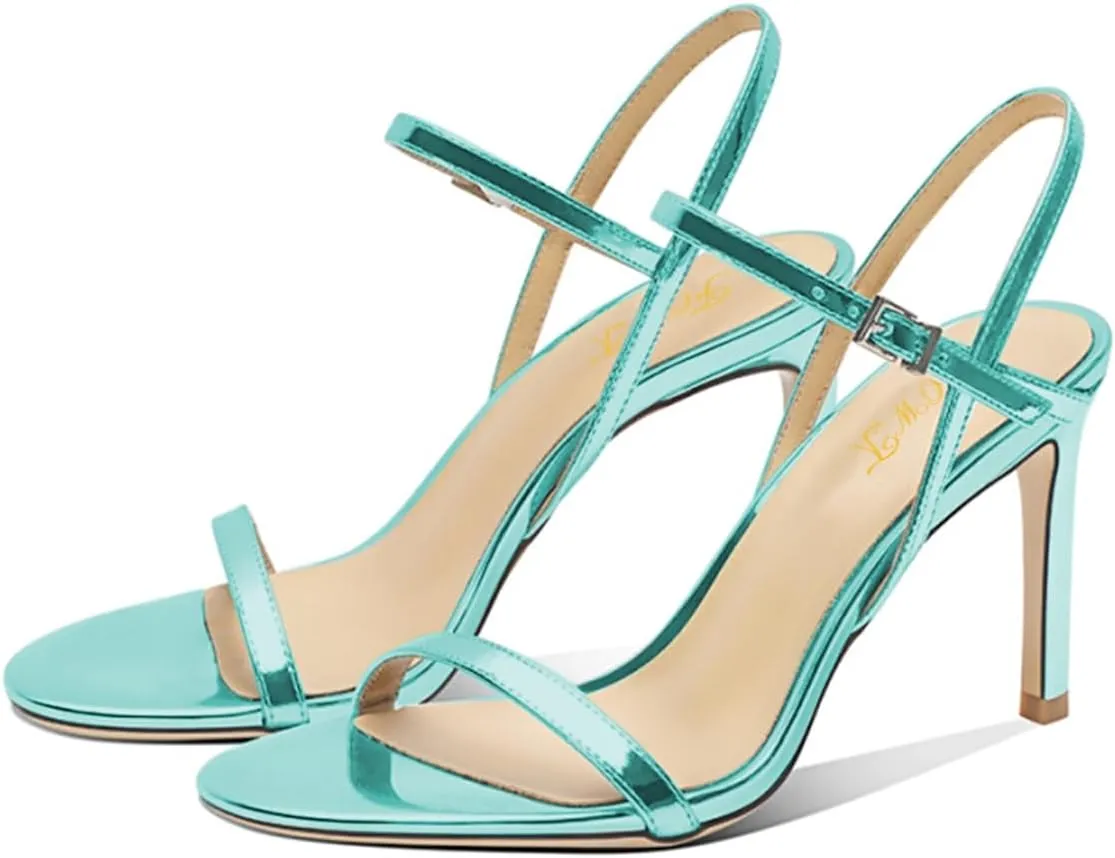 FOWT Women Sexy Single Strap Open Toe Sandals High Stiletto Heel Ankle Strap Buckle Summer Party Prom Vacation Dress Shoes Size 4-16 US