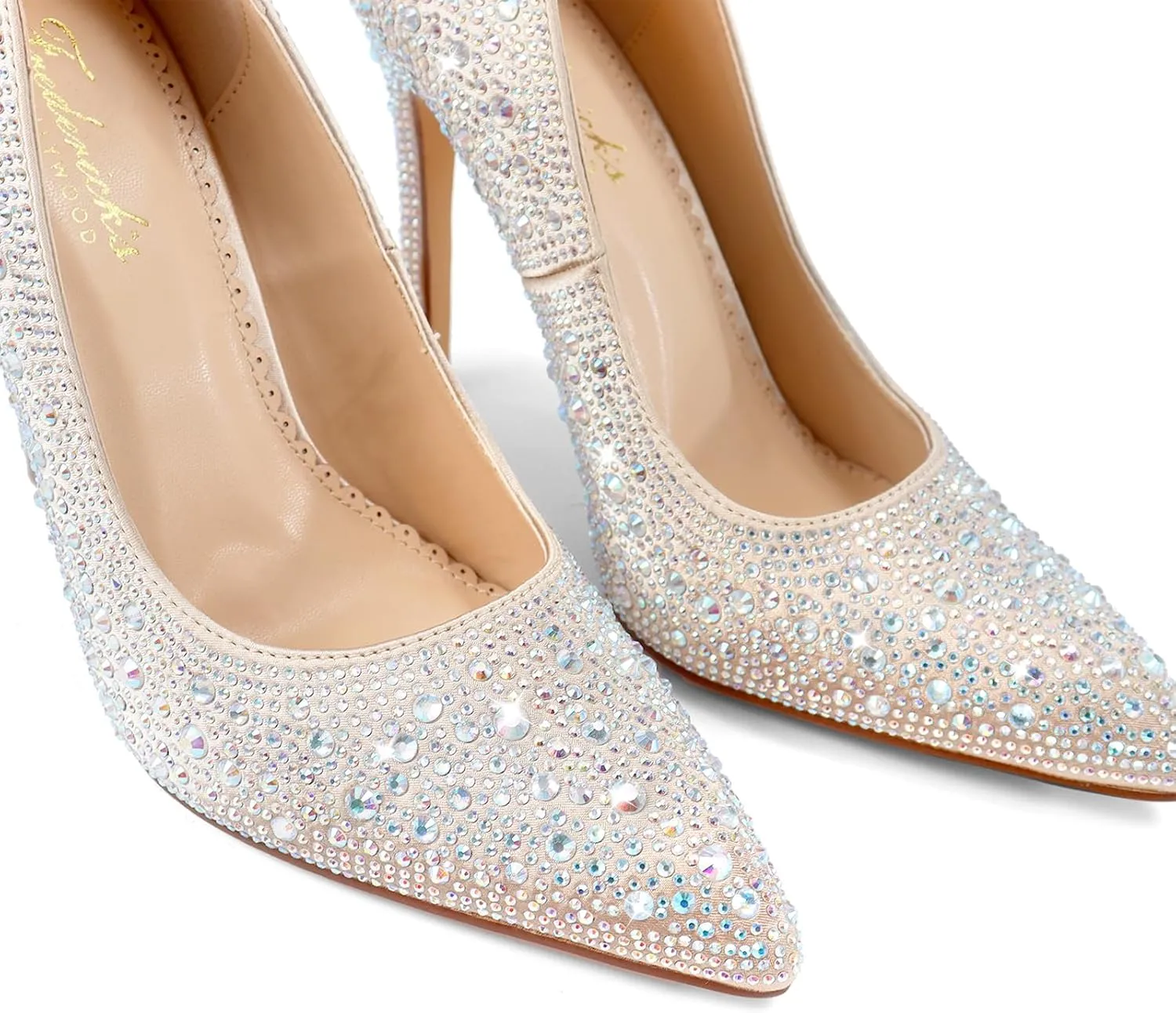 FREDERICK'S OF HOLLYWOOD- Pointy Toe Full Rhinstone Pump W Pencil Heel, FOH-Samantha