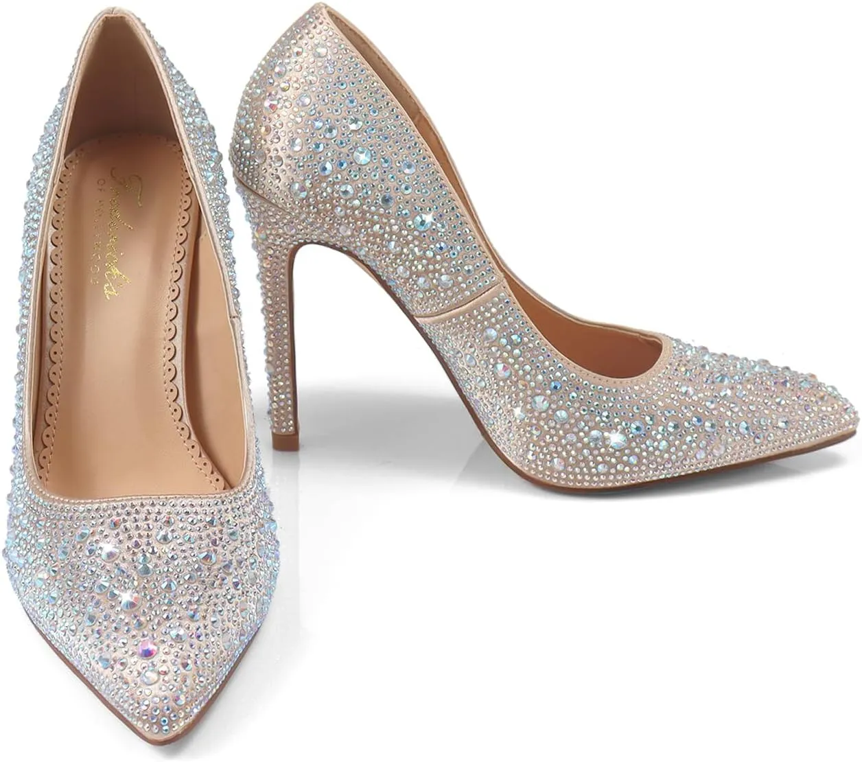 FREDERICK'S OF HOLLYWOOD- Pointy Toe Full Rhinstone Pump W Pencil Heel, FOH-Samantha