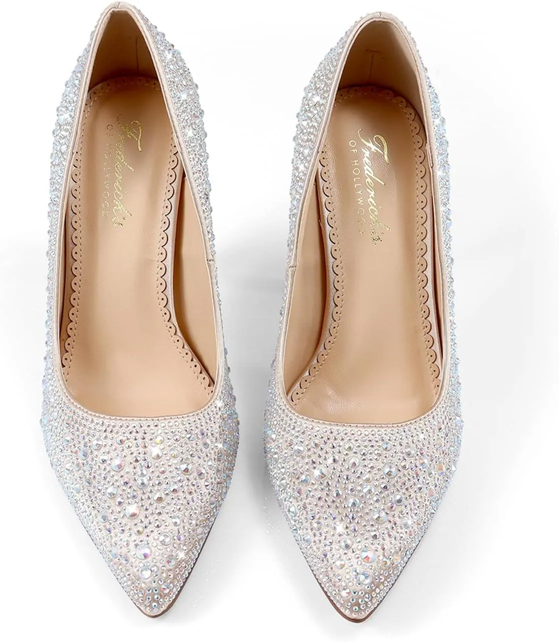 FREDERICK'S OF HOLLYWOOD- Pointy Toe Full Rhinstone Pump W Pencil Heel, FOH-Samantha